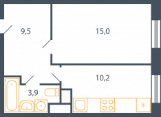 1-комнатная квартира 38,9 м²